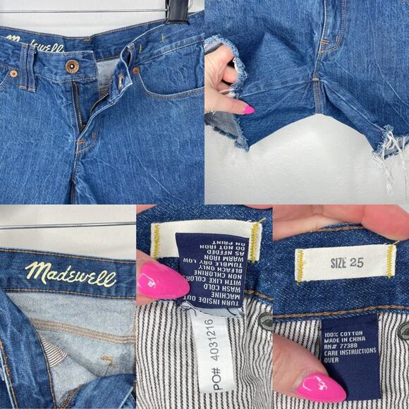 Madewell Mid Rise Medium Wash Denim Cutoff Blue Jean Fray Hem Shorts Size 25 - Picture 12 of 14